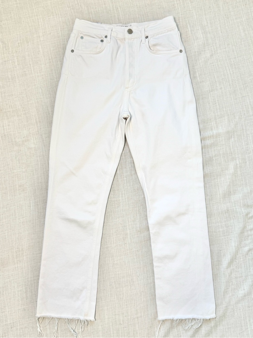 AGOLDE Riley High Rise Straight Crop Raw Hem Button Fly Jeans White Size 26